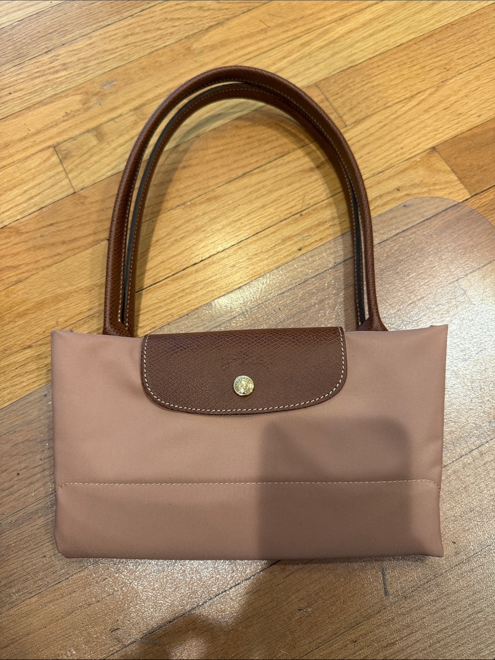 Longchamp Shoulder Bag in Dusty Rose with Brown Trim